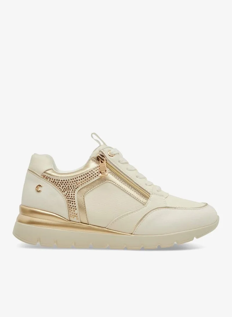 Le Confort Women Panelled Sneakers with Lace-Up Closure and Wedge Heels