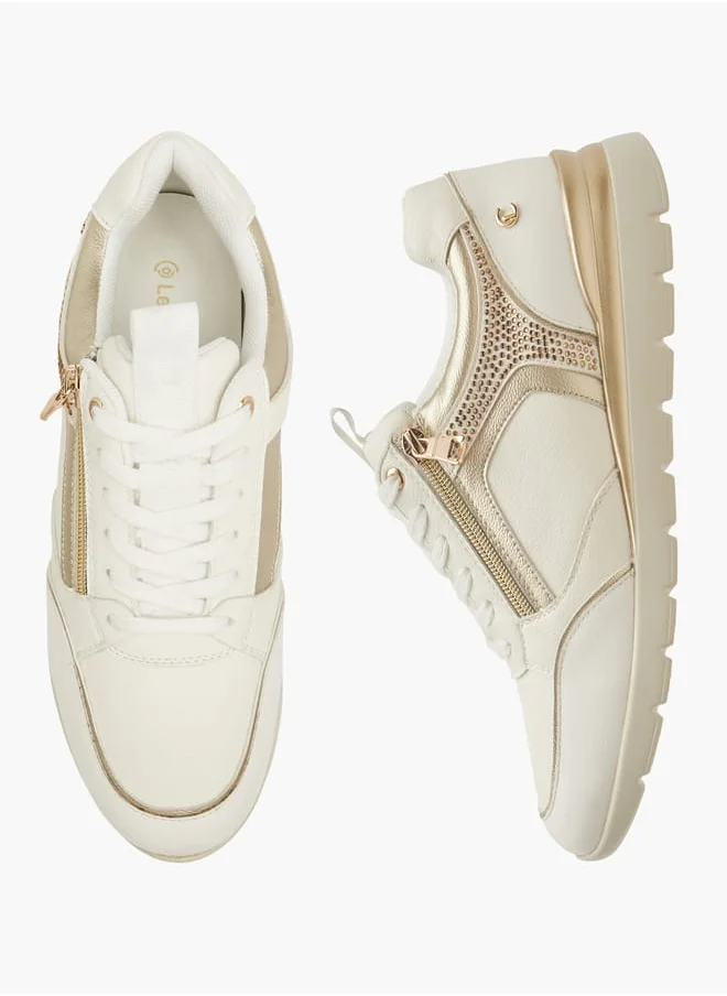 Le Confort Women Panelled Sneakers with Lace-Up Closure and Wedge Heels