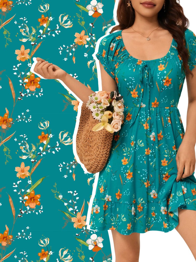 HUHOT Beach Dresses for Women 2026 Vacation Summer Mothers Vestidos De Vera Sundress Over 60 Green Floral Flower Mini Teens Petite Fit and Flare Ruffle Casual A Line Sun Dress - Image 5