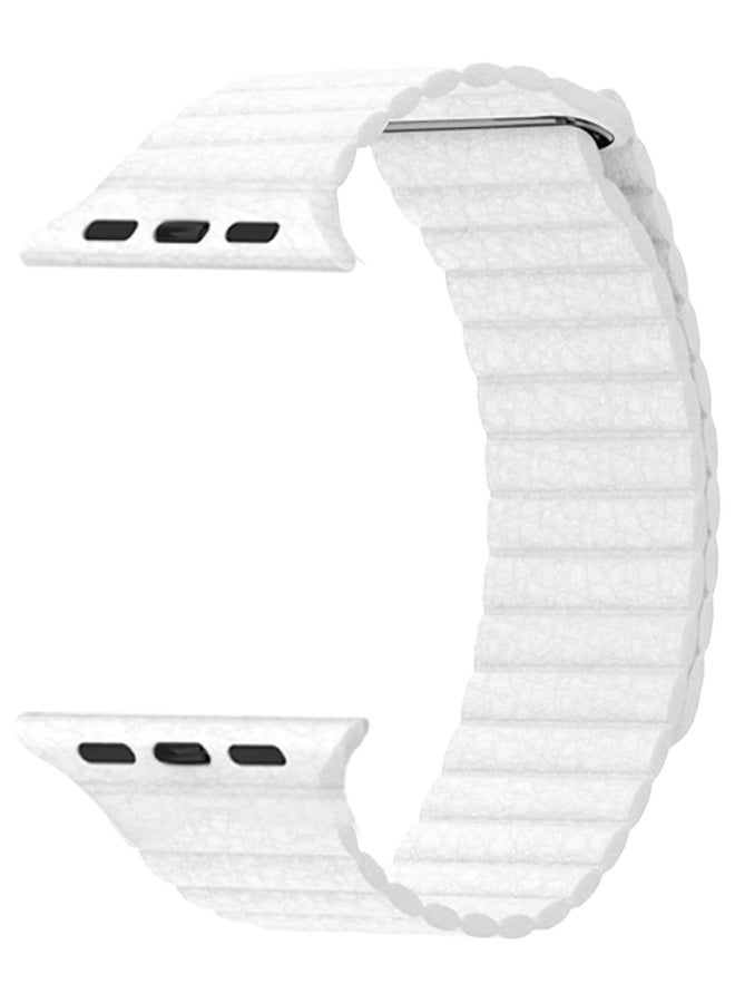 CATANES 49mm 46mm 45mm 44mm Leather Loop Band for Apple Watch Magnetic Watch Strap Wristband - White - Image 1