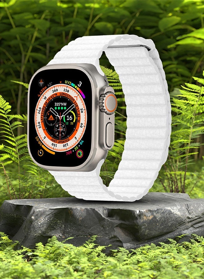 CATANES 49mm 46mm 45mm 44mm Leather Loop Band for Apple Watch Magnetic Watch Strap Wristband - White - Image 3