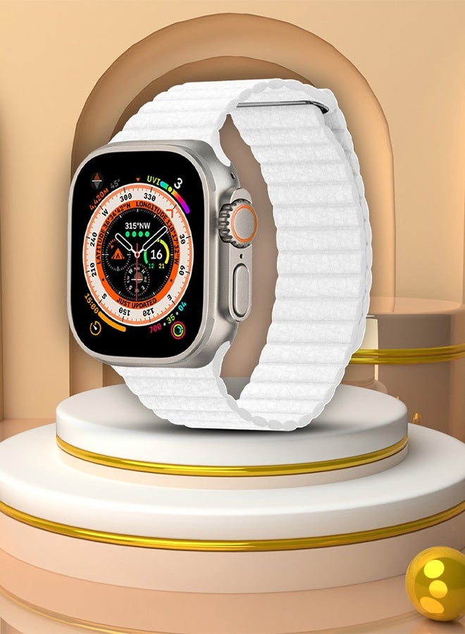 CATANES 49mm 46mm 45mm 44mm Leather Loop Band for Apple Watch Magnetic Watch Strap Wristband - White - Image 2