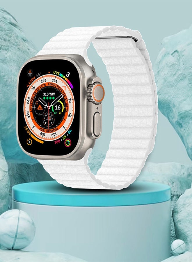 CATANES 49mm 46mm 45mm 44mm Leather Loop Band for Apple Watch Magnetic Watch Strap Wristband - White - Image 4