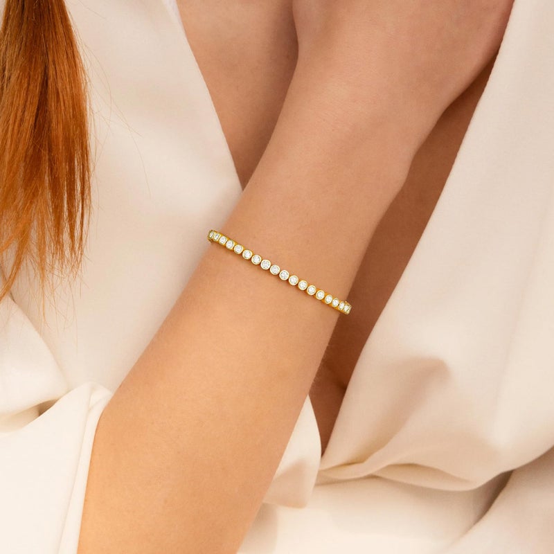 Yoosteel 14K-Gold-Plated Cubic Zirconia Classic Tennis Bracelet - 3mm CZ Yellow 14K-Gold-Plated Bracelet for Women 6.5 Inch Jewelry Gifts - Image 2