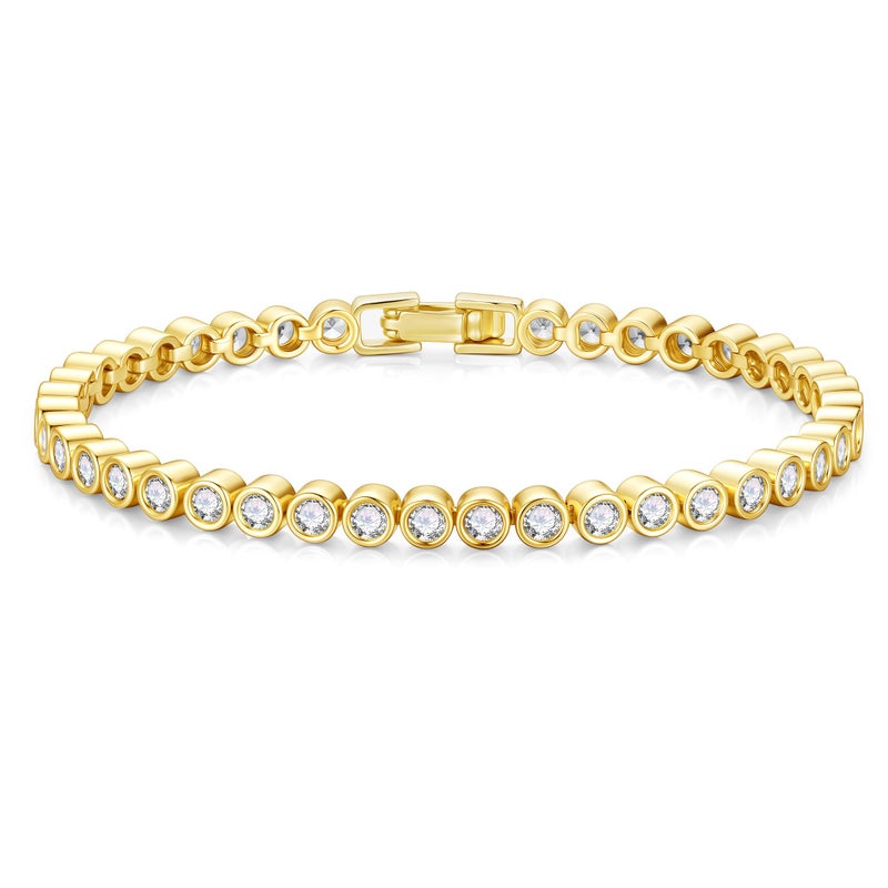 Yoosteel 14K-Gold-Plated Cubic Zirconia Classic Tennis Bracelet - 3mm CZ Yellow 14K-Gold-Plated Bracelet for Women 6.5 Inch Jewelry Gifts - Image 1