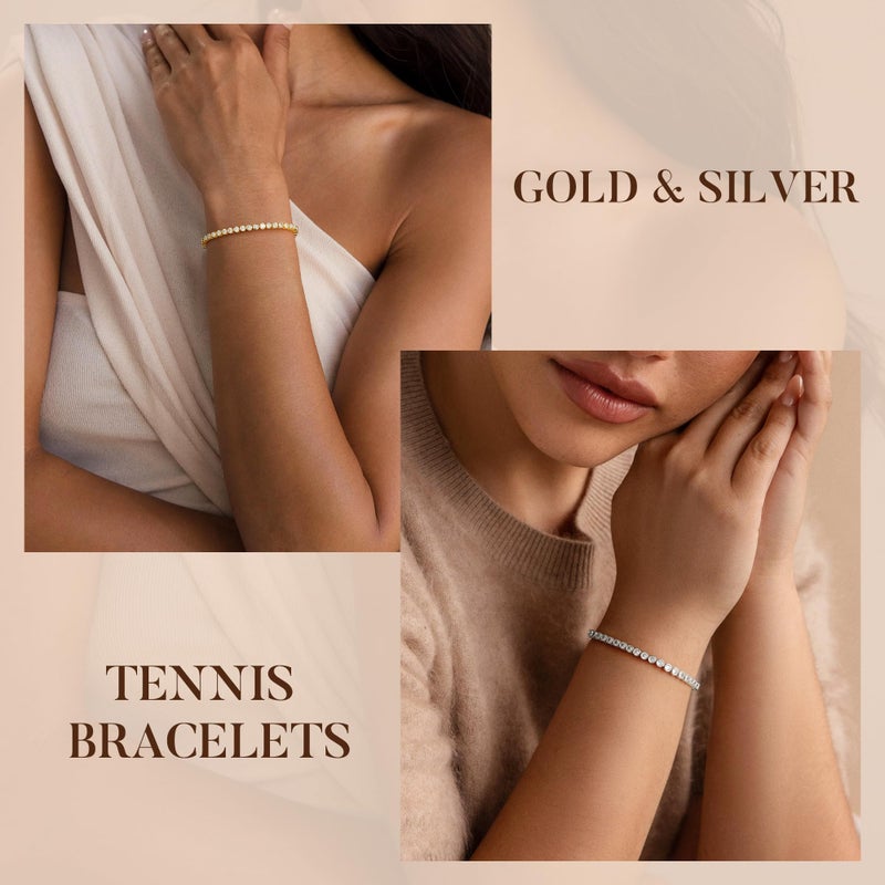 Yoosteel 14K-Gold-Plated Cubic Zirconia Classic Tennis Bracelet - 3mm CZ Yellow 14K-Gold-Plated Bracelet for Women 6.5 Inch Jewelry Gifts - Image 4