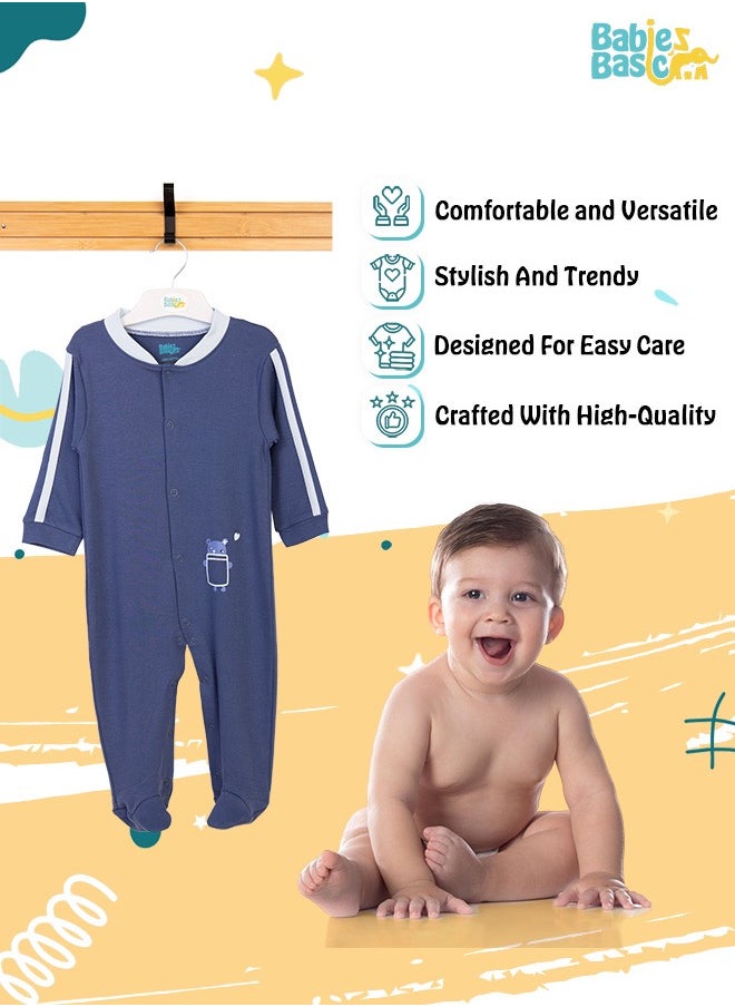 Babies Basic 100% Cotton Printed Long Sleeves Jumpsuit/Romper/Sleepsuit For Babies  - Image 3