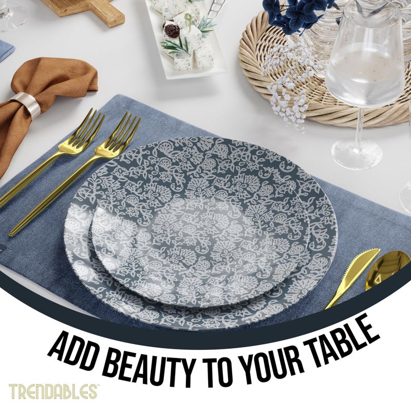 Trendables Disposable Dinnerware Decorative Plates Plastic Disposable Plates Set For 20 Guests 20 x 8 Inch Dessert Plate & 20 x 10 Inch Wedding Party Plate Set Garden Damask - Image 5
