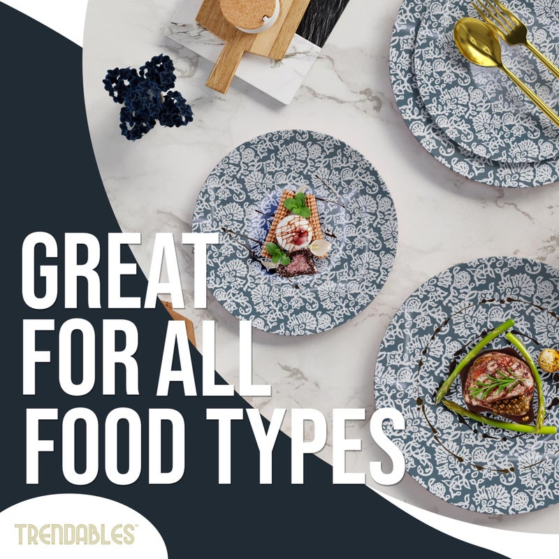 Trendables Disposable Dinnerware Decorative Plates Plastic Disposable Plates Set For 20 Guests 20 x 8 Inch Dessert Plate & 20 x 10 Inch Wedding Party Plate Set Garden Damask - Image 3
