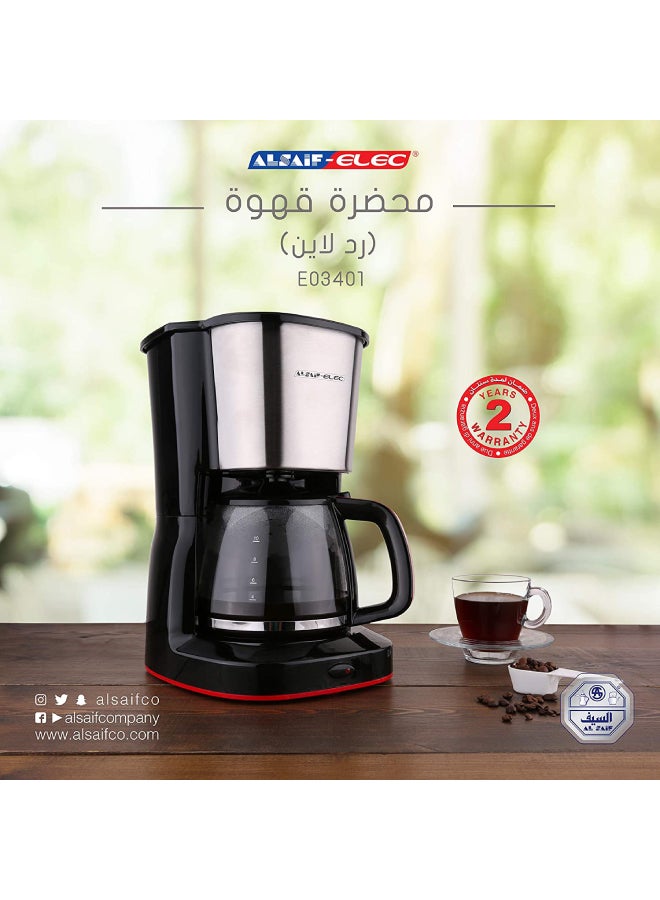 ألسيف إليك ماكينة قهوة مفلترة كهربائية 1.25 L 1000 W E03401 أسود/ فضي - Image 3