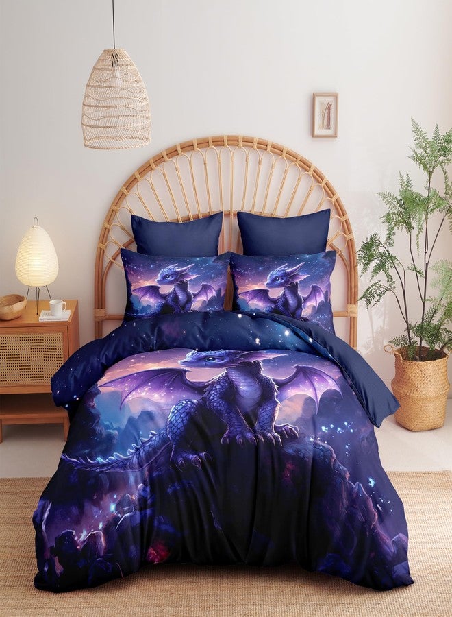 CCoutueChen Galaxy Dragon Comforter Set Twin Size Cute Animal Bedding Set for Kids Teens - 2Pieces Soft Fluffy Microfiber Suitable for Children's Birthday Gifts/Purple Black - Image 2