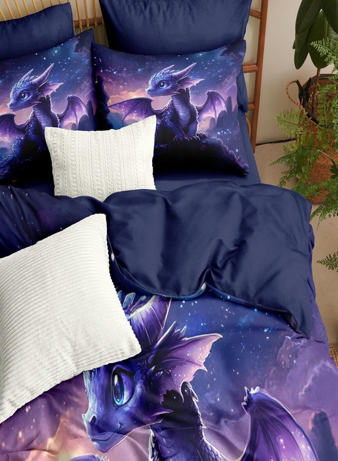 CCoutueChen Galaxy Dragon Comforter Set Twin Size Cute Animal Bedding Set for Kids Teens - 2Pieces Soft Fluffy Microfiber Suitable for Children's Birthday Gifts/Purple Black - Image 5