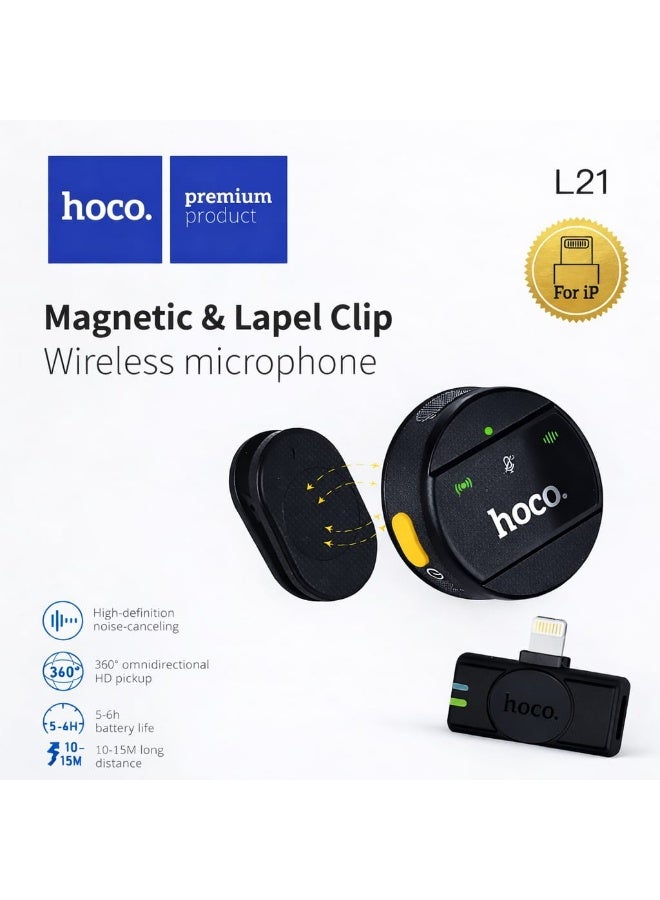 Hoco L21 Wireless Microphone Lapel Clip Magnetic Noise Cancel - Image 2