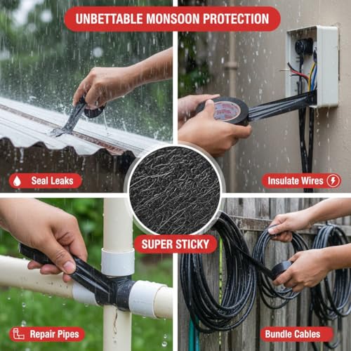 Mario PVC Self-Adhesive Black Monsoon Tape – 72mm x 15M | Protection Against Water Damage & Electric Panel Insulation | Pack of 1 - Image 2