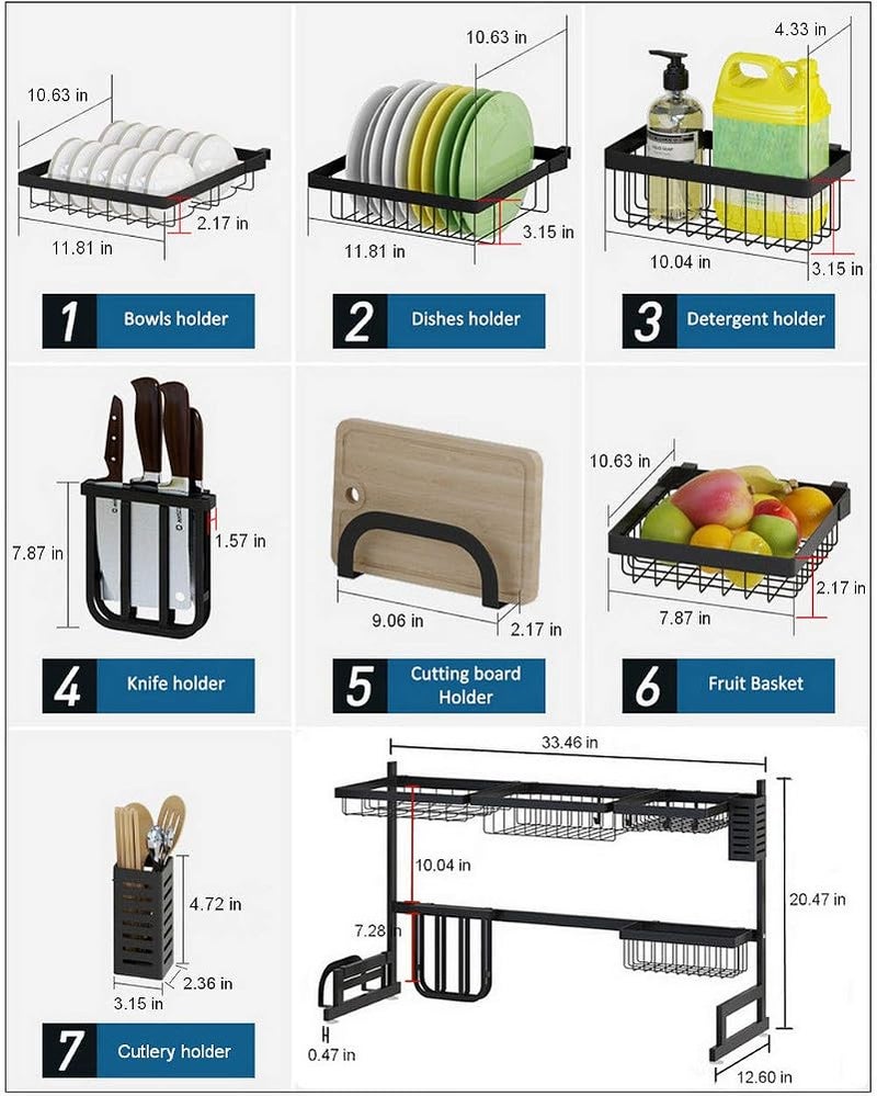 SHOWAY Over The Sink Dish Drying Rack With Drain Board, Kitchen Supplies Storage Shelf Drain Rack Counter Organizer, Dish Rack and Drainboard Set, Utensils Cutlery Holder Stainless Steel Display Stand - Image 3