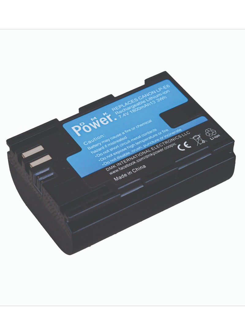 DMK Power LP-E6 LP-E6N 1800 mAh Battery Compatible with Canon EOS R 60D 70D 80D 5D II 5D III 5D IV 5Ds 6D 6D Mark II 7D 7D Mark II C700 XC10 XC15 Cameras - Image 1