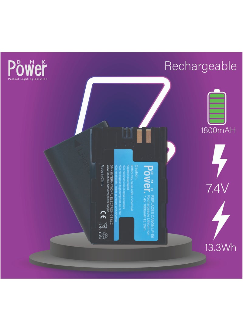 DMK Power LP-E6 LP-E6N 1800 mAh Battery Compatible with Canon EOS R 60D 70D 80D 5D II 5D III 5D IV 5Ds 6D 6D Mark II 7D 7D Mark II C700 XC10 XC15 Cameras - Image 4