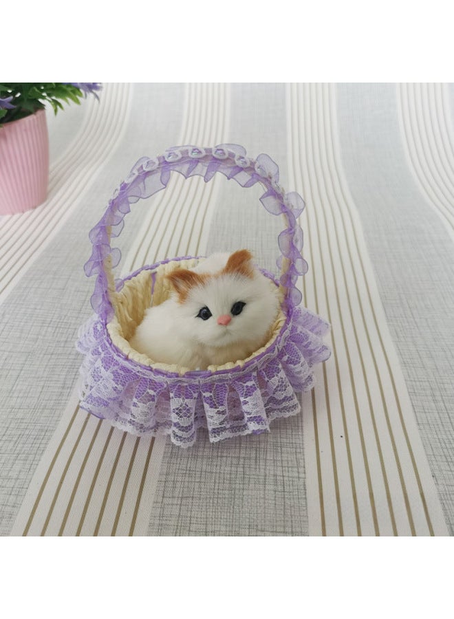 Simulation Flower Basket Cat Will Call Simulation Cat Imitation Fur Ornaments Lace Basket Cat Children's Toys-Dimensions:Will Call The Orange Lace Basket White Cat - Image 3