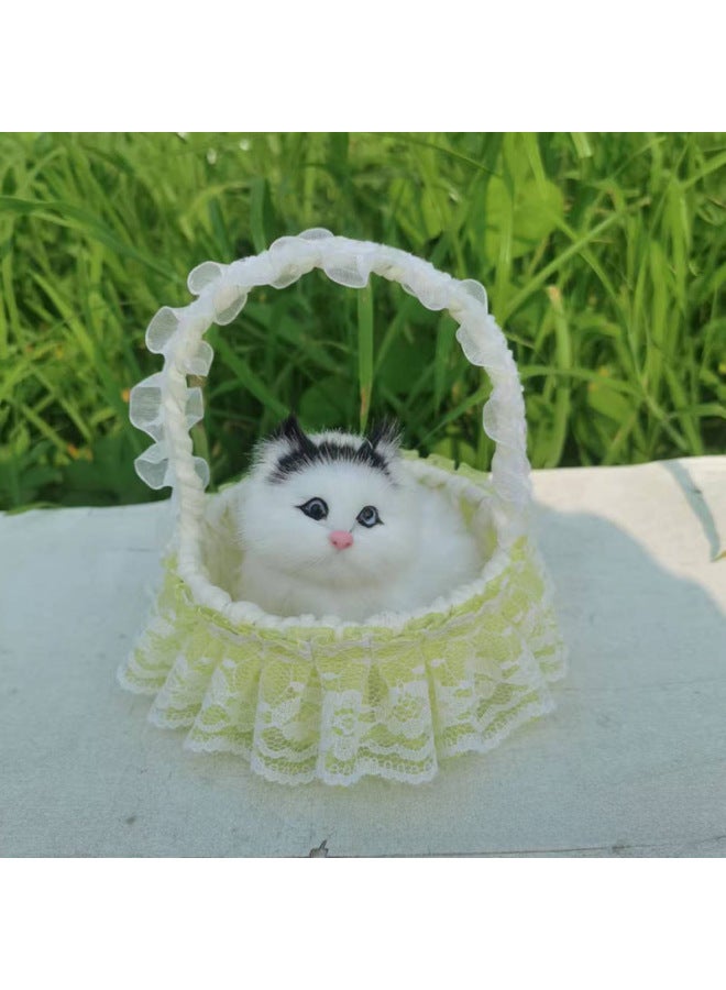 Simulation Flower Basket Cat Will Call Simulation Cat Imitation Fur Ornaments Lace Basket Cat Children's Toys-Dimensions:Will Call The Orange Lace Basket White Cat - Image 4