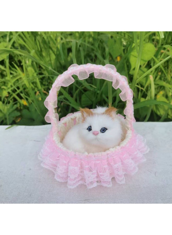 Simulation Flower Basket Cat Will Call Simulation Cat Imitation Fur Ornaments Lace Basket Cat Children's Toys-Dimensions:Will Call The Orange Lace Basket White Cat - Image 5