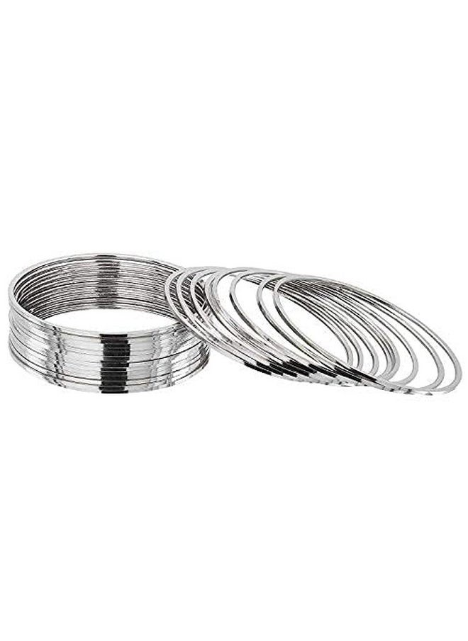 I Jewels I Jewels Navratri Ethnic Silver Oxidized Traditional Plain Bangle Set For Women (ADB158S-a) (Set of 24 Bangles)  - Image 2