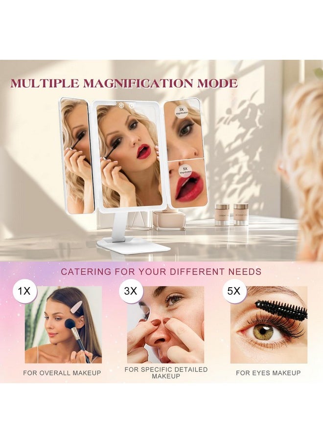 royaomis - Travel Makeup Mirror With Lights, 1X/3X/5X Trifold Lighted Makeup Mirror With Magnification, Vanity Mirror With Lights, Led Portable Mirror For Desk With 3 Color Lights And Touch Sensor Design - Image 1