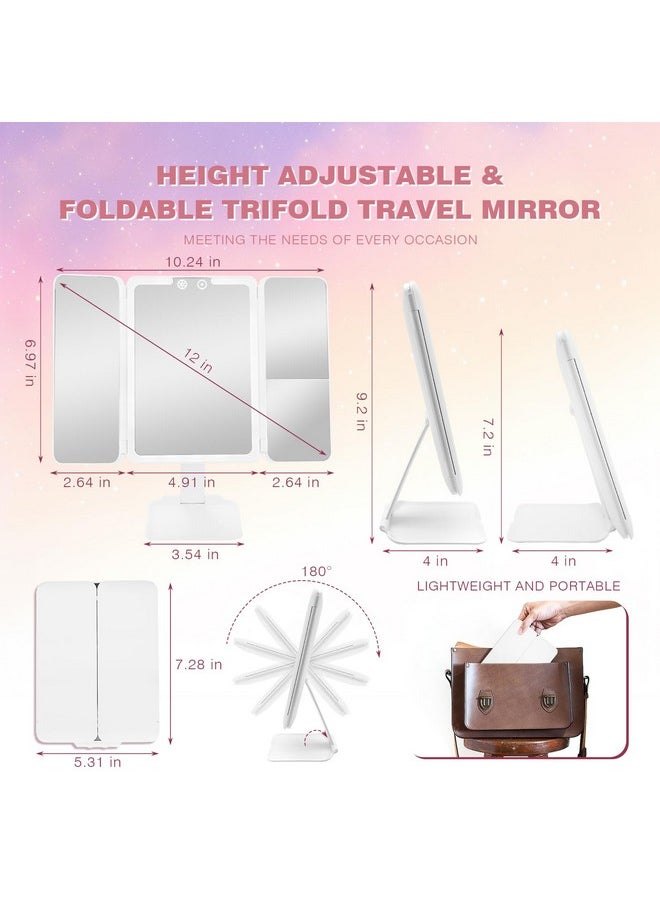 royaomis - Travel Makeup Mirror With Lights, 1X/3X/5X Trifold Lighted Makeup Mirror With Magnification, Vanity Mirror With Lights, Led Portable Mirror For Desk With 3 Color Lights And Touch Sensor Design - Image 1
