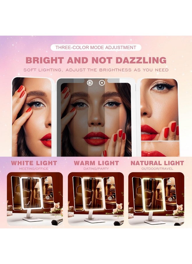 royaomis - Travel Makeup Mirror With Lights, 1X/3X/5X Trifold Lighted Makeup Mirror With Magnification, Vanity Mirror With Lights, Led Portable Mirror For Desk With 3 Color Lights And Touch Sensor Design - Image 1