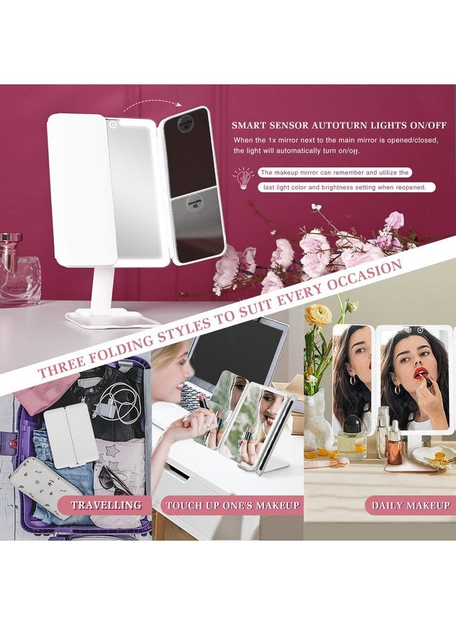 royaomis - Travel Makeup Mirror With Lights, 1X/3X/5X Trifold Lighted Makeup Mirror With Magnification, Vanity Mirror With Lights, Led Portable Mirror For Desk With 3 Color Lights And Touch Sensor Design - Image 1
