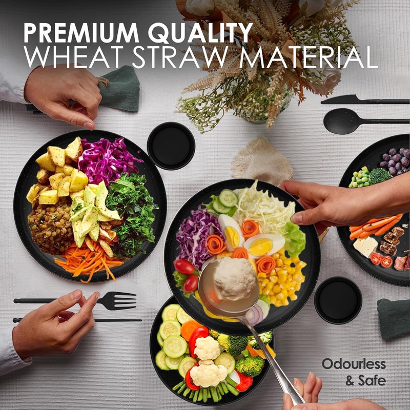 DINETHICS Wheat Straw Dinnerware Sets For 4 - Alternate To Black Plastic Dishes - Dishwasher Microwave Safe Plates And Bowls Sets - Unbreakable Wheat Straw Plates And Bowls - Camping Dishes - Image 4