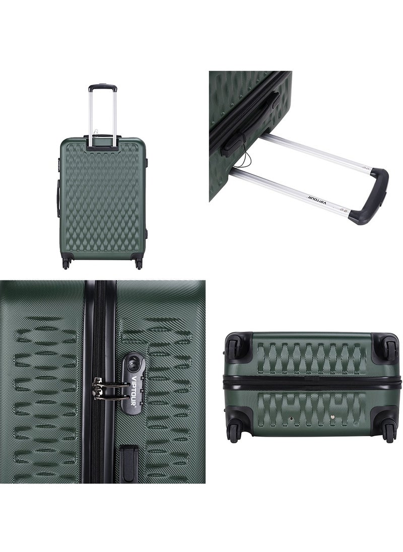 VIPTOUR - ABS Hardside 3Pcs Trolley Luggage Set Spinner Wheels With Number Lock 20/24/28 Dark Green - Image 1