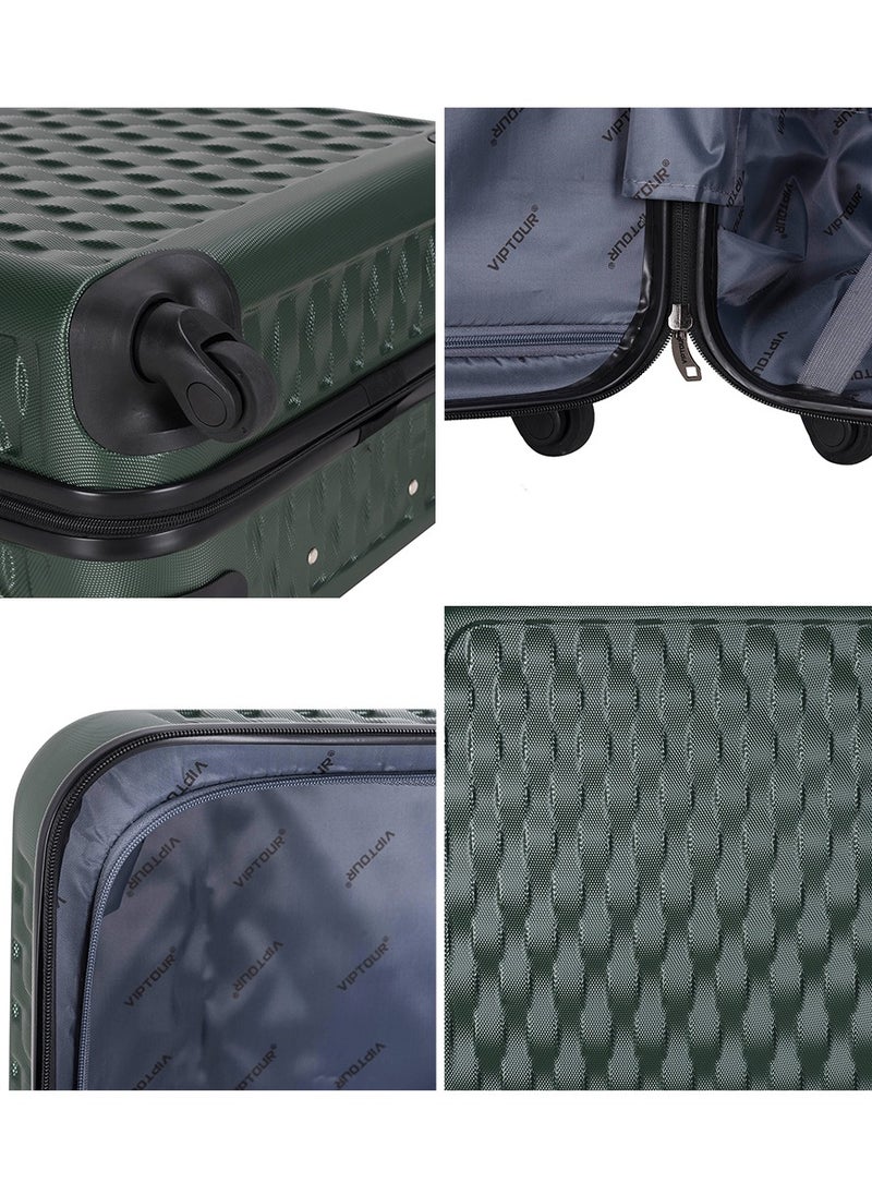 VIPTOUR - ABS Hardside 3Pcs Trolley Luggage Set Spinner Wheels With Number Lock 20/24/28 Dark Green - Image 1