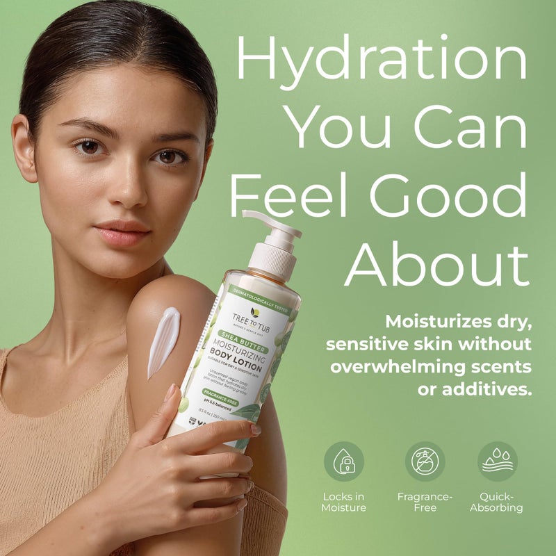 Tree to Tub Unscented Shea Butter Body Lotion for Dry Skin - Fragrance Free Lotion,Vegan Body Moisturizer, Good for Sensitive Skin for both Women & Men - Image 2