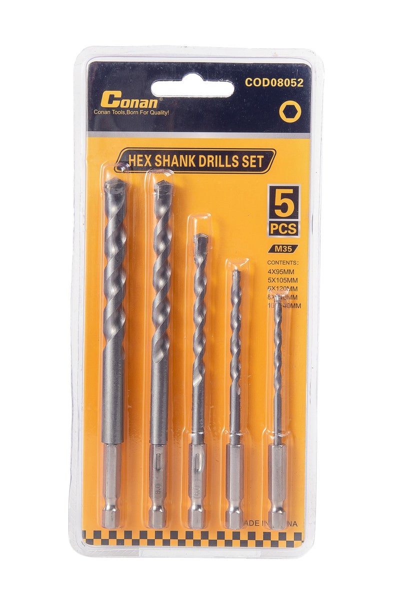 Conan 5 PCS Hex Shank Drill Bits Set M35 – Multi-Size for Electric & Hand Drills - Image 1