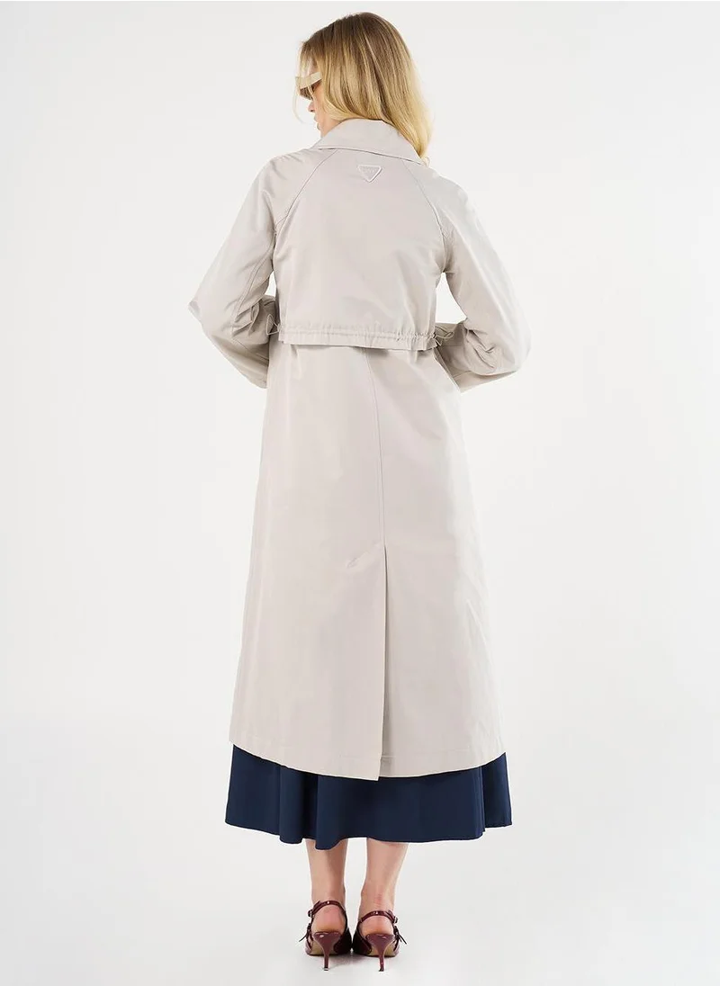 Kayra Elasticated Cuff Double-Breasted Trench Coat Stone
