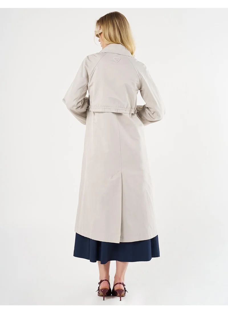 Kayra Elasticated Cuff Double-Breasted Trench Coat Stone