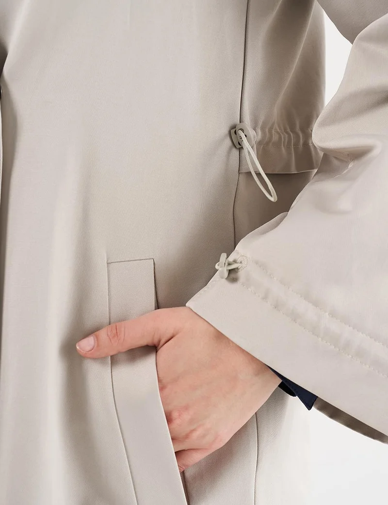 Kayra Elasticated Cuff Double-Breasted Trench Coat Stone