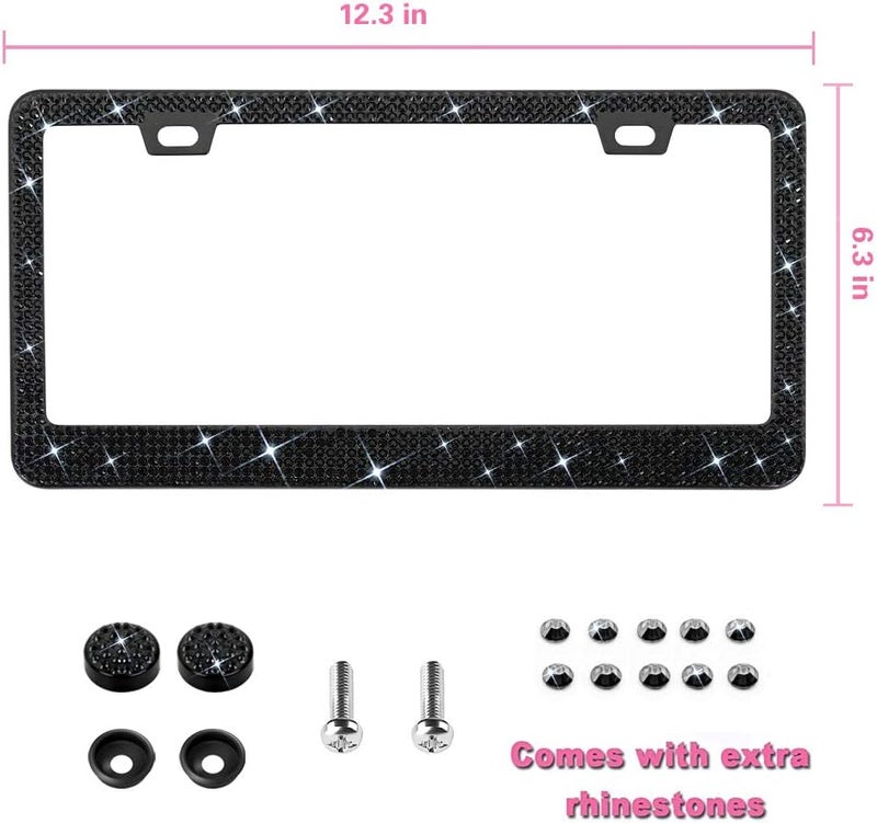 OKLPF Bling License Plate Frame for Women, 1PCS Sparkly License Plate Frames| Over 1200 pcs 14 Facets Bedazzled Clear Glass Diamond Rhinestone Crystals w/Free Glitter Diamond Box (Black) - Image 2