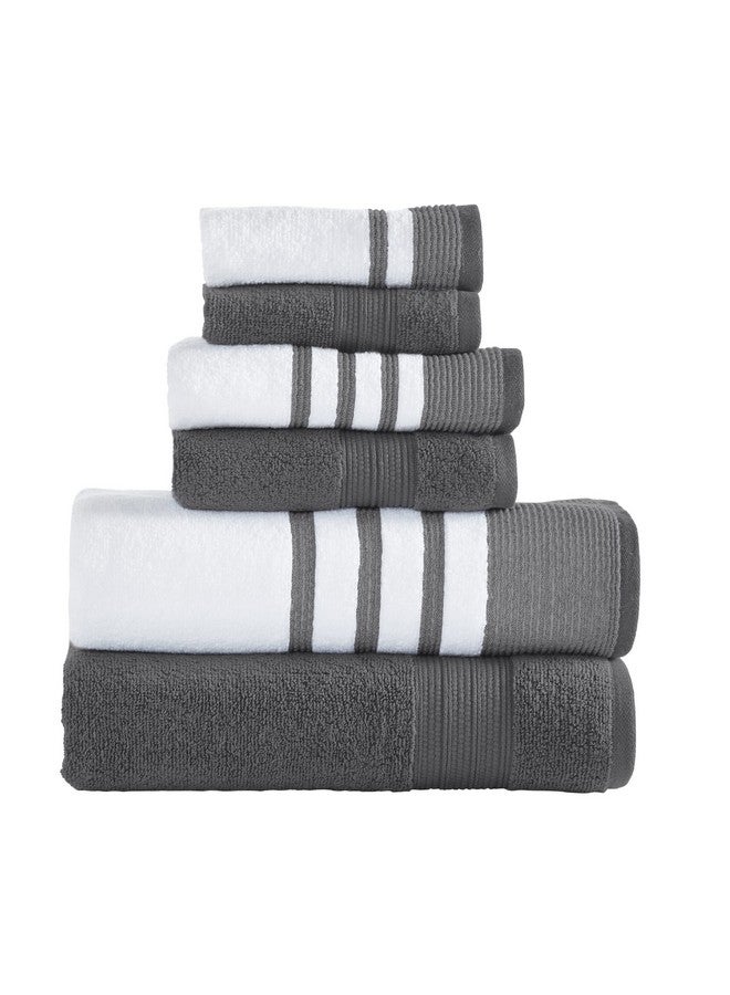 Modern Threads Modern Threads 6 Piece Set, 2 Bath Towels, 2 Hand Towels, 2 Washcloths, Quick Dry White/Contrast Reinhart Coal  - Image 1