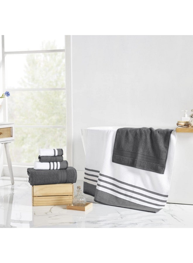 Modern Threads Modern Threads 6 Piece Set, 2 Bath Towels, 2 Hand Towels, 2 Washcloths, Quick Dry White/Contrast Reinhart Coal  - Image 2