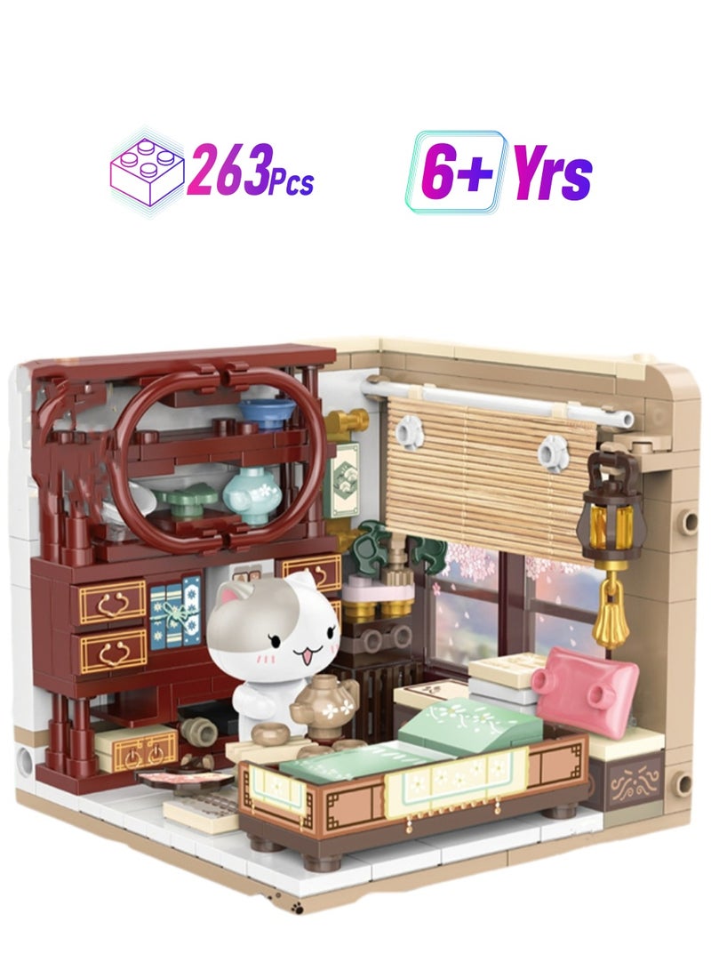 263pcs Douhua'S Room, A Group Of Cat Series Assembly Model Ornaments Building Blocks Toys, Children'S Educational Game Gifts - Image 1