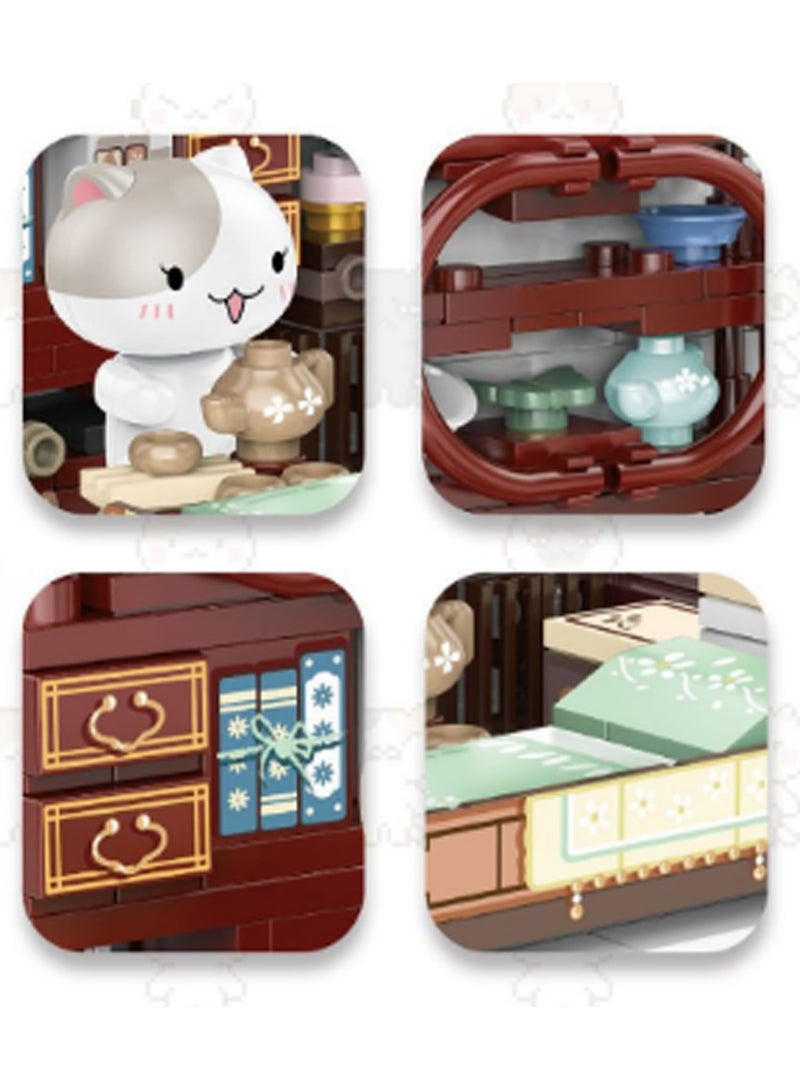 263pcs Douhua'S Room, A Group Of Cat Series Assembly Model Ornaments Building Blocks Toys, Children'S Educational Game Gifts - Image 3