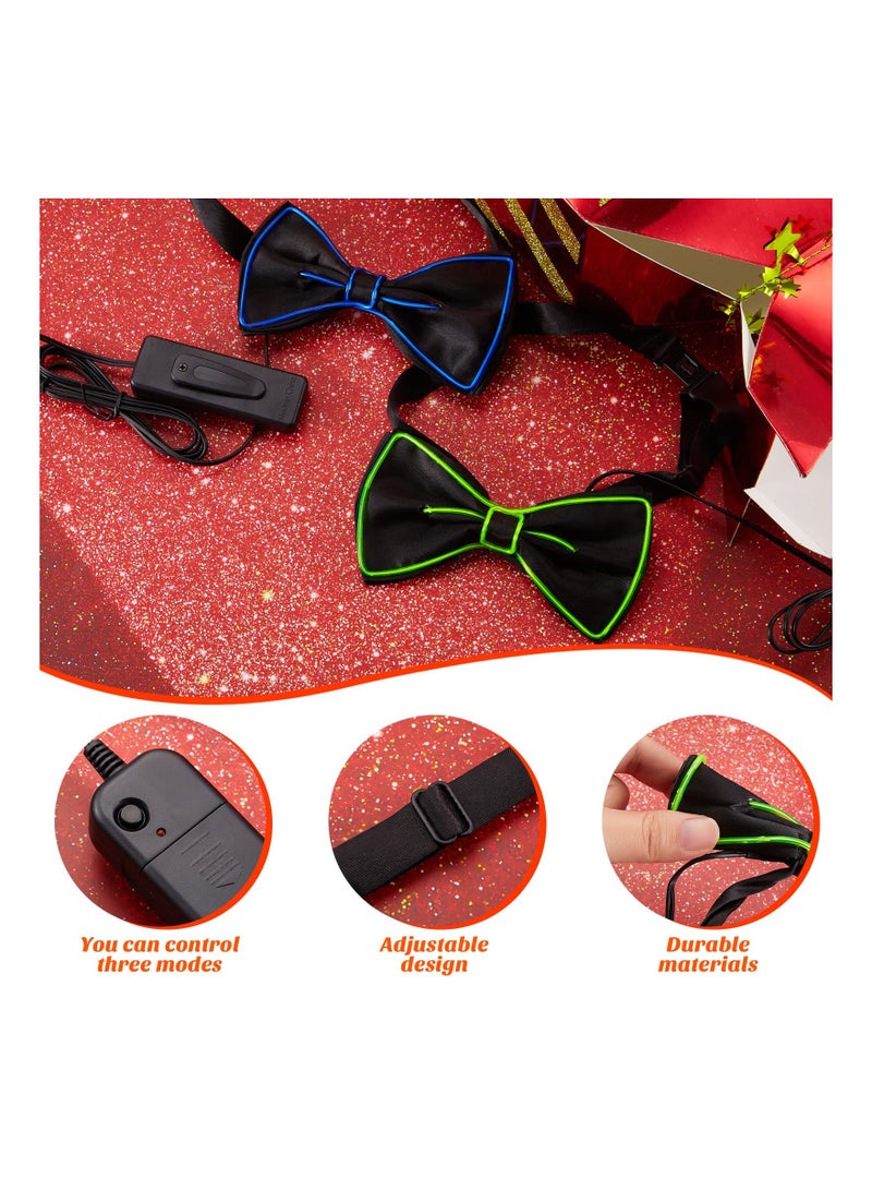 SOLARAE Glow in the Dark LED Bow Tie Set - 2 Pcs Neon Bowties for Men, Kids, and Girls - Fun Party Accessories for Costumes and Events - Light Up Your Celebration! - Image 4