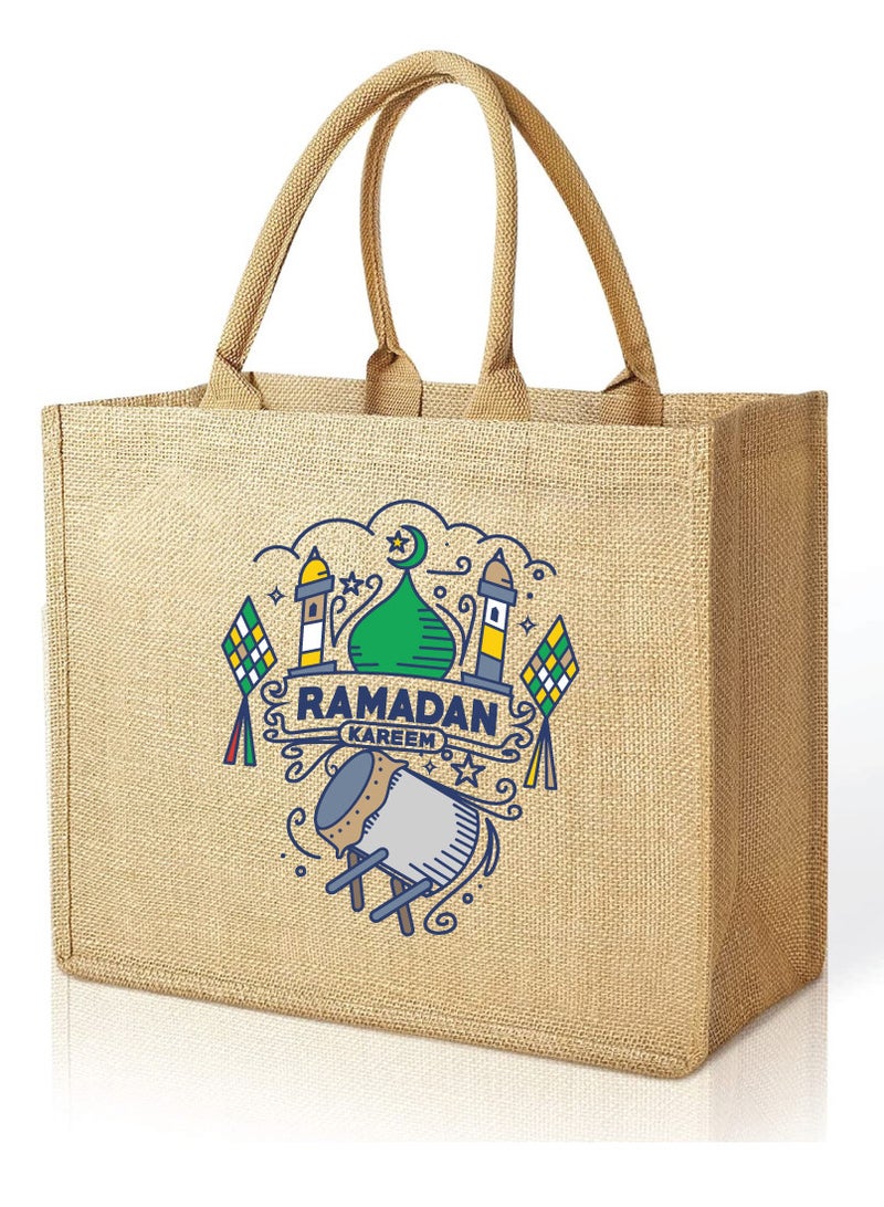 PRINTSHOP4ME Ramadan Mubarak Jute Tote Bags - Eco-Friendly Jute Grocery and Shopping Bags - Perfect for Shopping and Groceries Tote Bags - Gift for Ramadan - Ramadan Kareem Themed Jute Bag  - Image 1