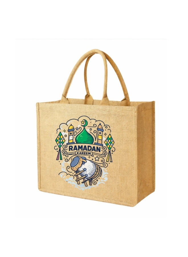 برينت شوب فور مي حقائب رمضان مبارك من الجوت - أكياس بقالة وتسوق صديقة للبيئة من الجوت - مثالية للتسوق وحقائب البقالة - هدية لرمضان - حقيبة جوت تحت عنوان رمضان كريم - Image 1