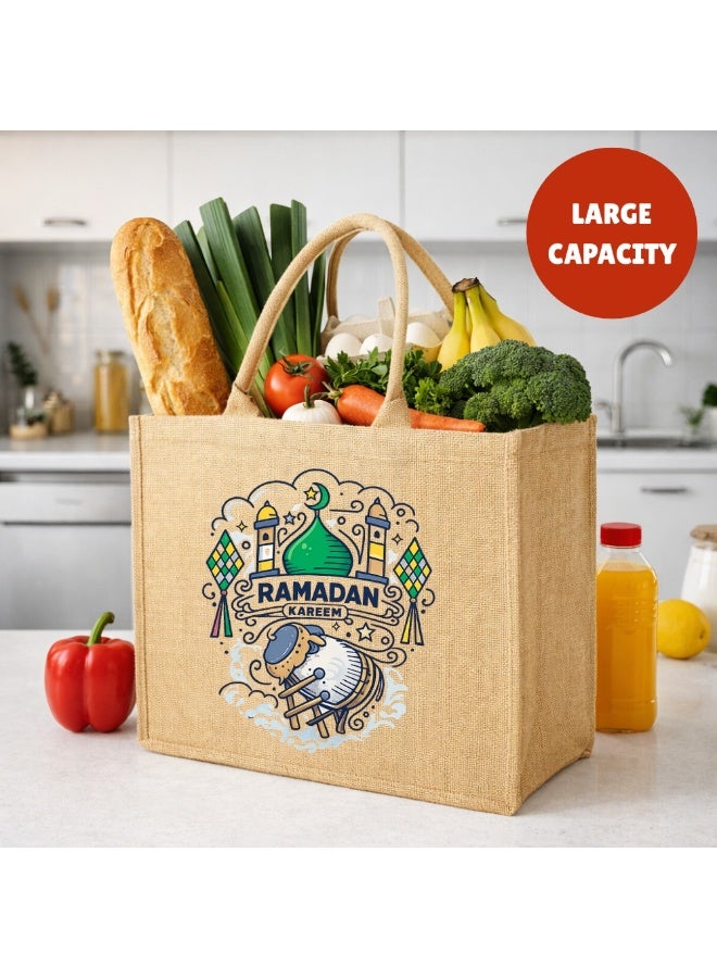 برينت شوب فور مي حقائب رمضان مبارك من الجوت - أكياس بقالة وتسوق صديقة للبيئة من الجوت - مثالية للتسوق وحقائب البقالة - هدية لرمضان - حقيبة جوت تحت عنوان رمضان كريم - Image 5