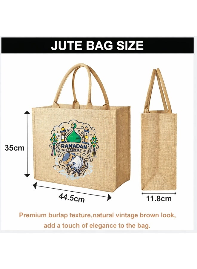 برينت شوب فور مي حقائب رمضان مبارك من الجوت - أكياس بقالة وتسوق صديقة للبيئة من الجوت - مثالية للتسوق وحقائب البقالة - هدية لرمضان - حقيبة جوت تحت عنوان رمضان كريم - Image 3
