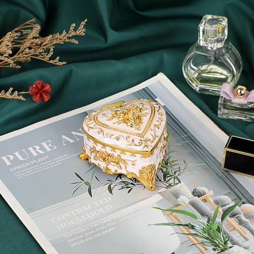 Hipiwe Vintage Metal Jewelry Box Heart Shape Trinket Organizer Ring Box Case with Rose Pattern Jewelry Storage Box for Ring Earrings Necklace Gift for Women - Image 3