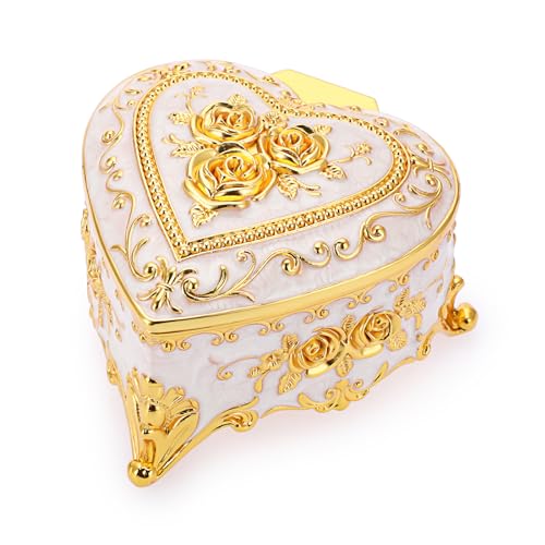 Hipiwe Vintage Metal Jewelry Box Heart Shape Trinket Organizer Ring Box Case with Rose Pattern Jewelry Storage Box for Ring Earrings Necklace Gift for Women - Image 1