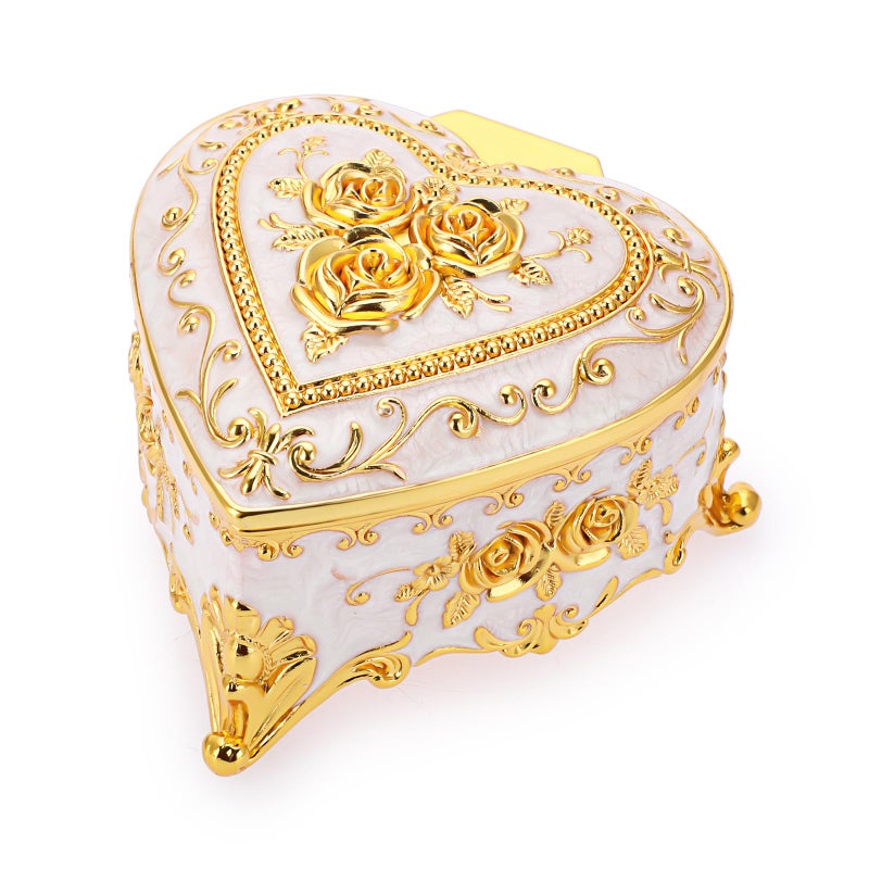 Hipiwe Vintage Metal Jewelry Box Heart Shape Trinket Organizer Ring Box Case with Rose Pattern Jewelry Storage Box for Ring Earrings Necklace Gift for Women - Image 2